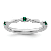 14k White Gold Stackable Expressions Created Emerald and Dia. Ring